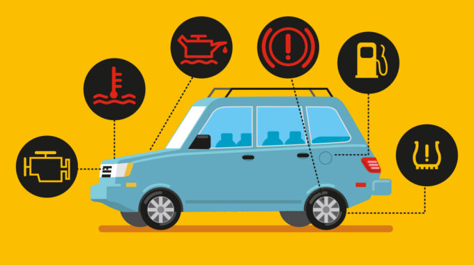 A graphic of a car with various symbols that show car issues.