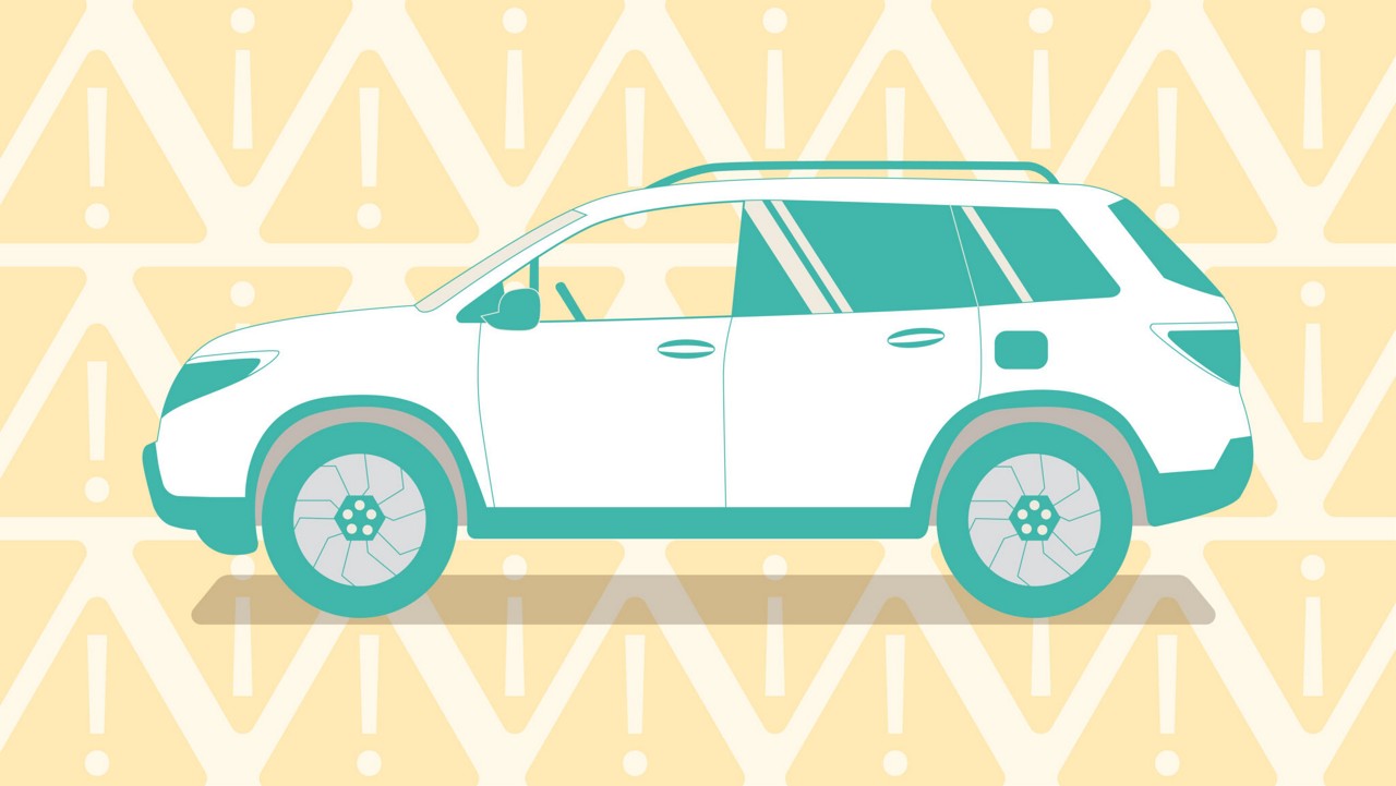 A graphic image of a green and white car with a yellow background.