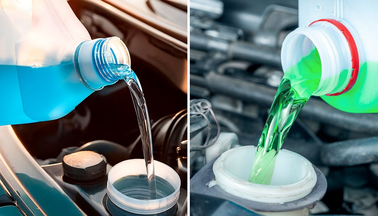 Coolant and Antifreeze being poured into a vehicle